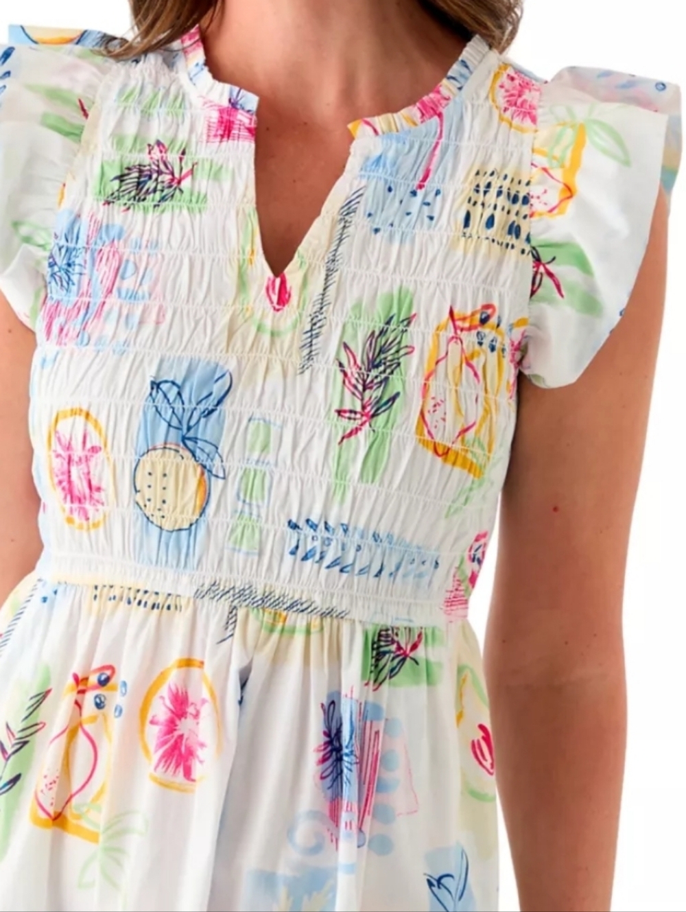 crown & ivy White With Colorful Fruit Dress 100%cotton - Picture 3 of 10